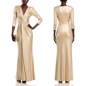 Chiara Boni La Petite Robe Arata Twist Front Long Gown in Gold $1,500‎ - Size 10